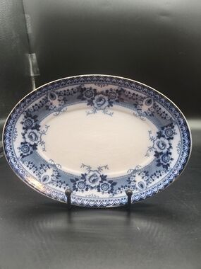 Vintage F & Sons Bristol Burslem Flow Blue Floral Oval Serving Platter